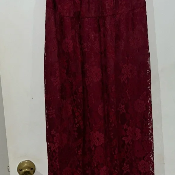 NWT David's Bridal Burgundy Lace Maxi Dress - Picture 3 of 5